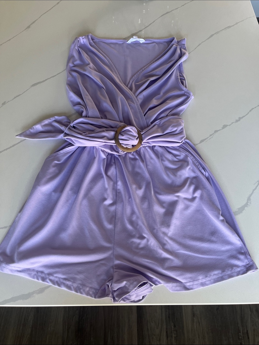 Steve Madden Lavender Wrap Romper with Buckle Waist Tie